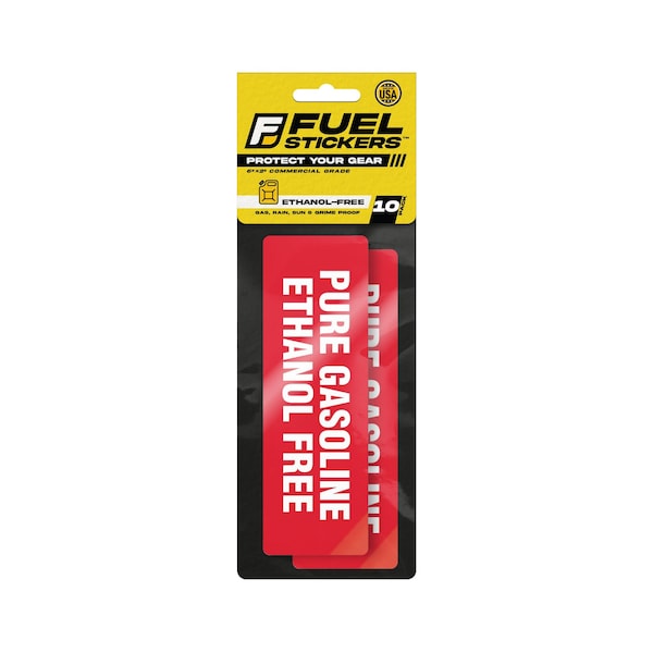 Ethanol Free Sticker, No Ethanol:  Fuel Can & Outdoor Power Equipment, Hvy-Dty, 6''x2'', 10PK